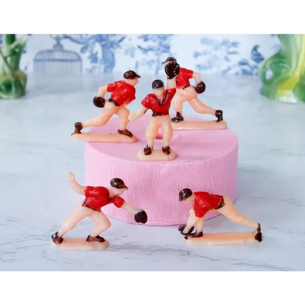 VTG 50s Baseball Player Cake Toppers Set of 5 MCM Retro Boys Sport Party Favors